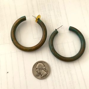 Teal / green / brown hoop earrings